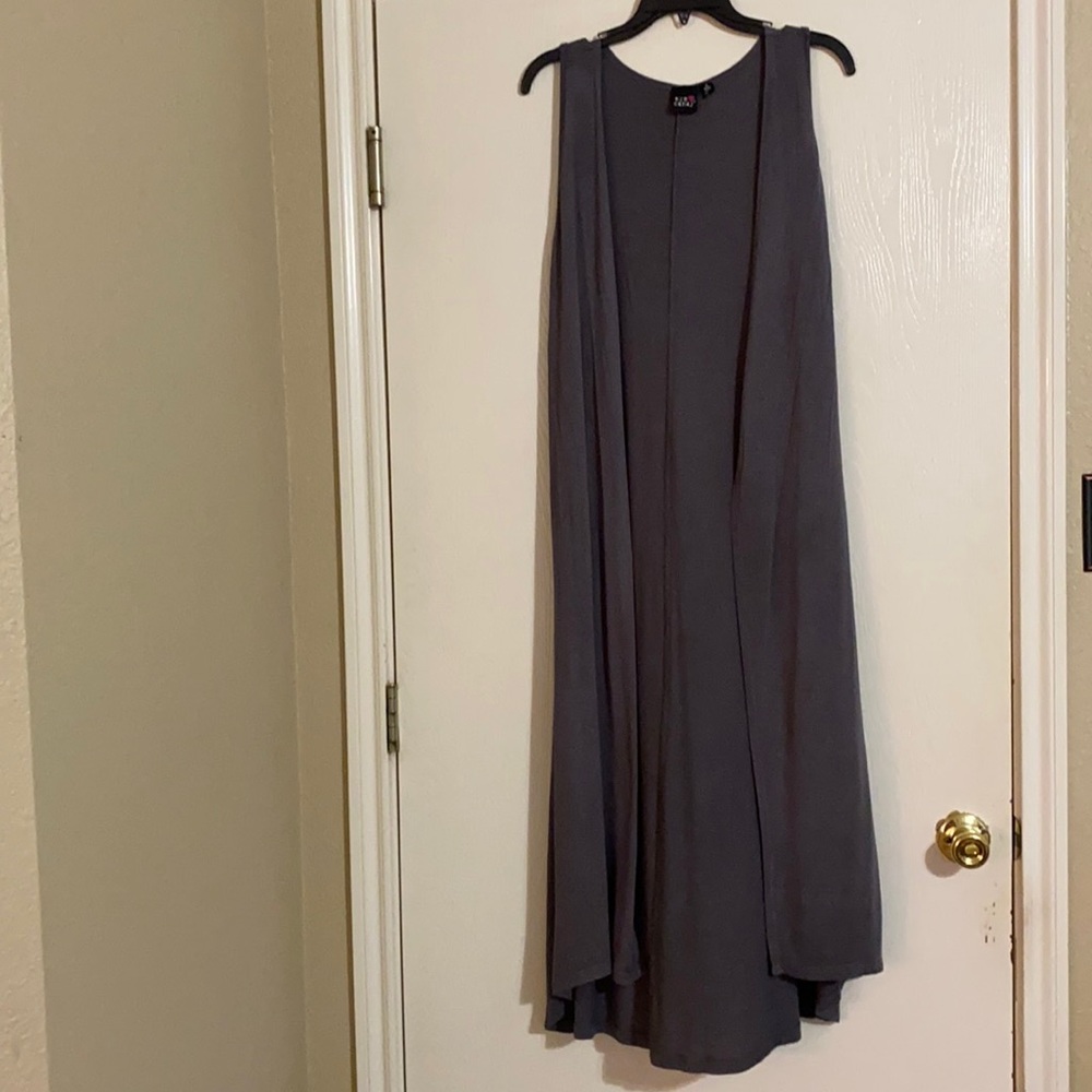 Long Gray Sleeveless open Cardigan Eye Candy 1X
